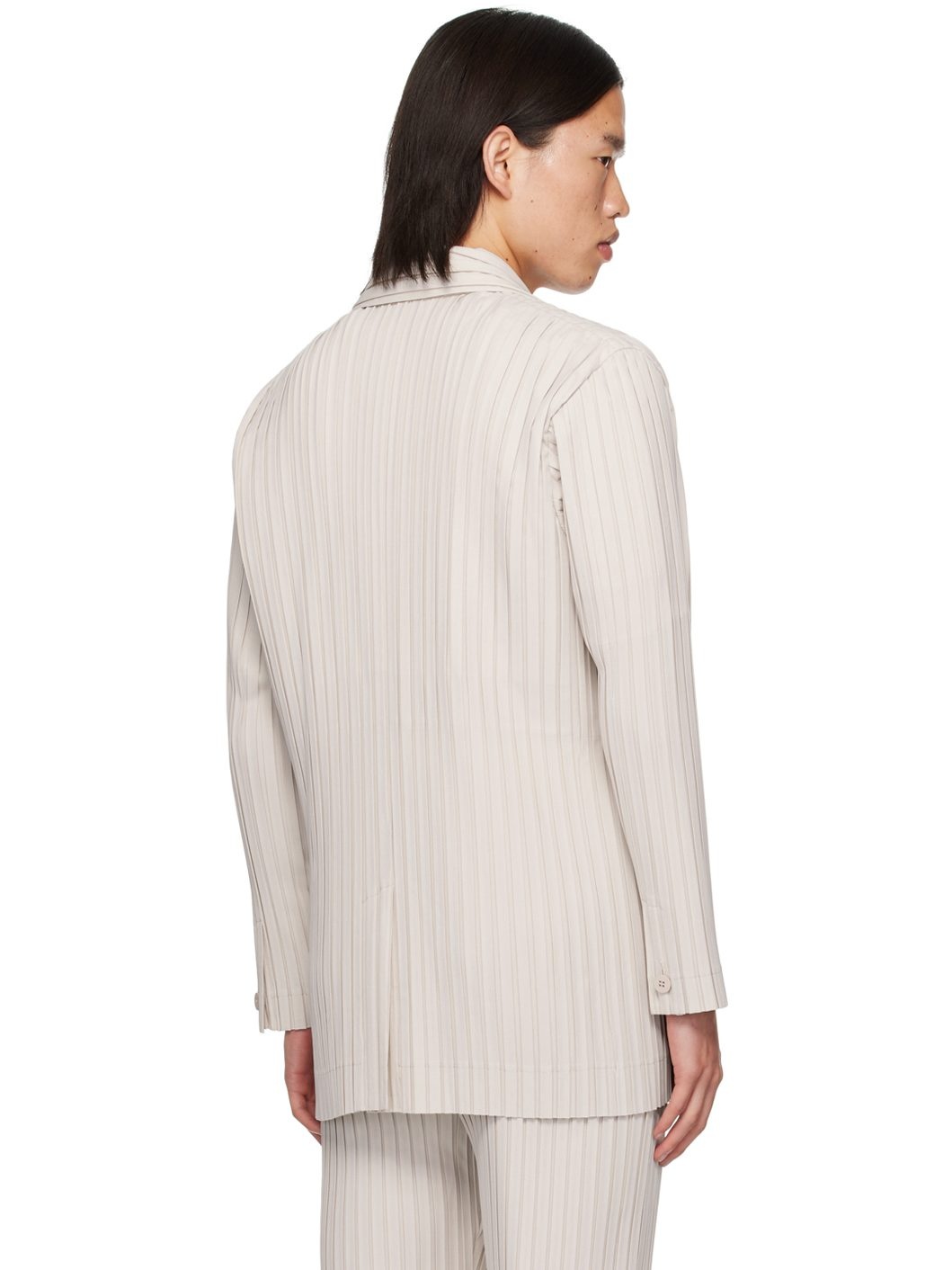 Beige Box Pleats Ensemble Blazer - 3