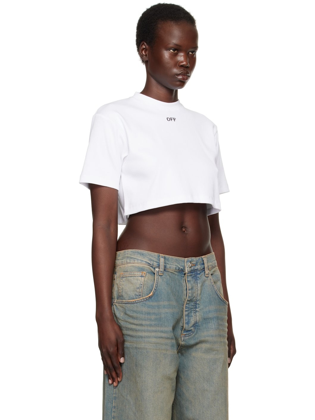 White 'Off' Stamp Rib Cropped T-shirt - 2