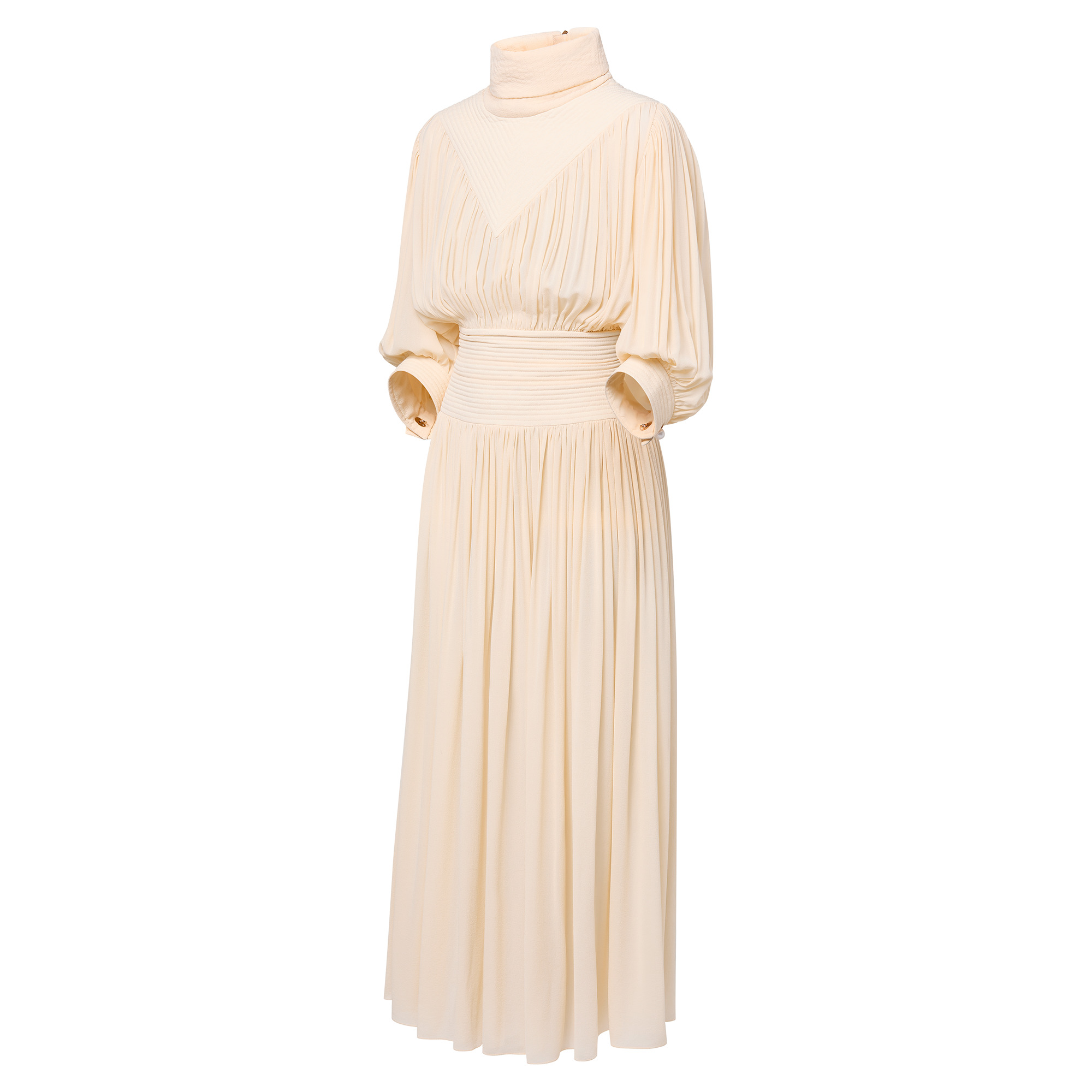 Fold-over Collar Gathered Silk Midi Dress - 2