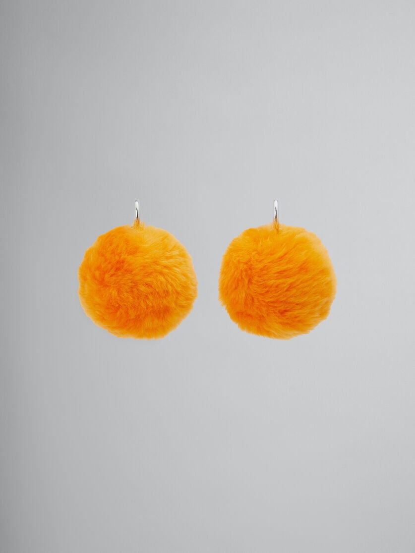 ORANGE FLUFFY POM-POM EARRINGS - 1