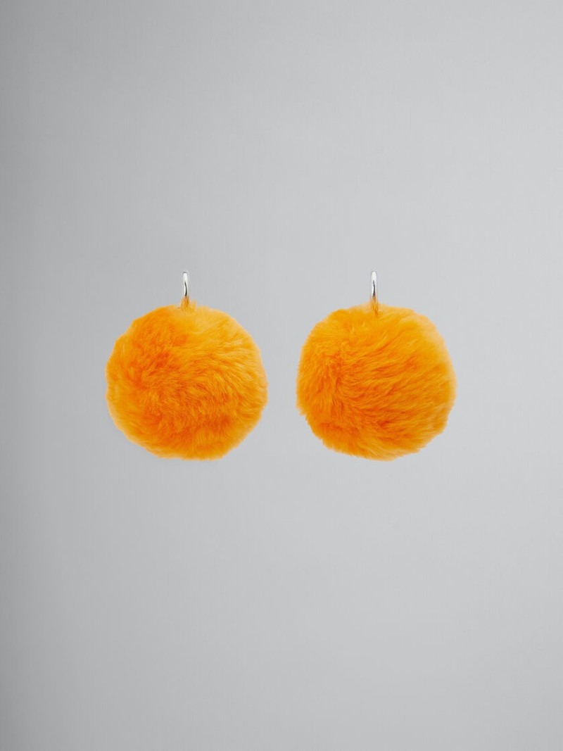ORANGE FLUFFY POM-POM EARRINGS - 1