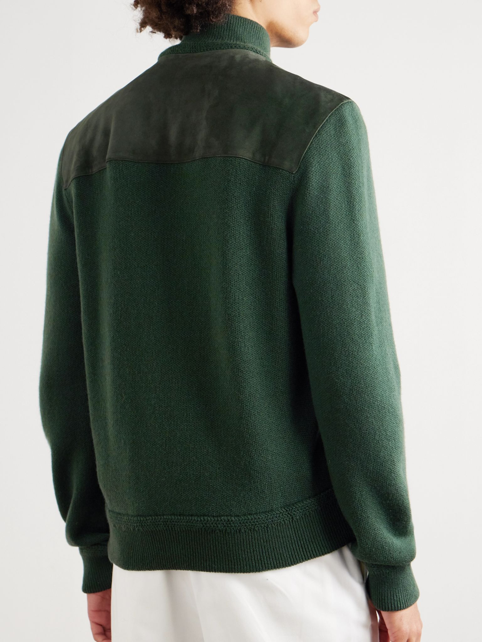 Suede-Panelled Cashmere Jacket Dark green - 4