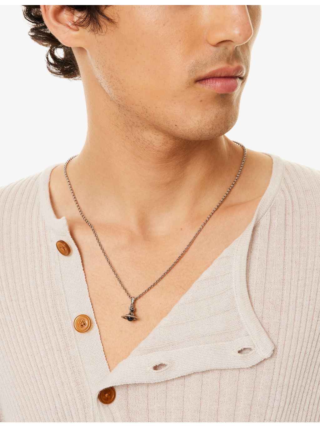 Man. New Petite Orb Platinum-Plated Brass and Crystal Pendant Necklace - 2