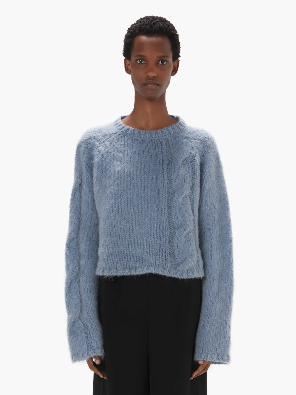 CROPPED CABLE KNIT SWEATER - 2