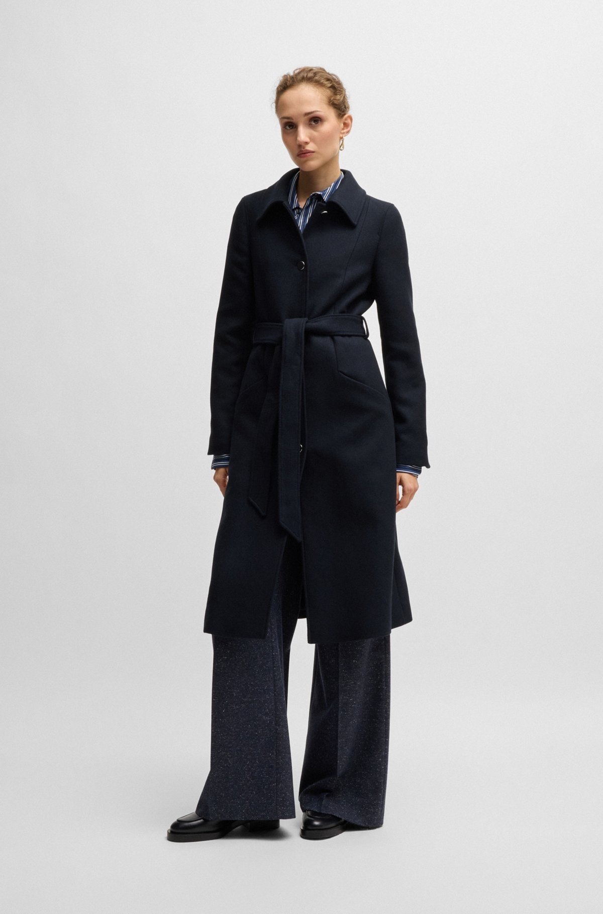 BELTED FORMAL COAT IN TWILL WITH METALLIC BUTTONS - 2