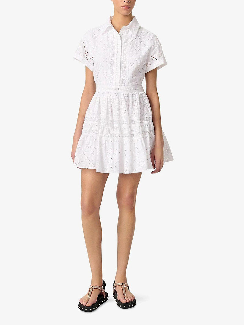 maje Broderie-Anglaise Ruffled-Hem Cotton Mini Dress outlook