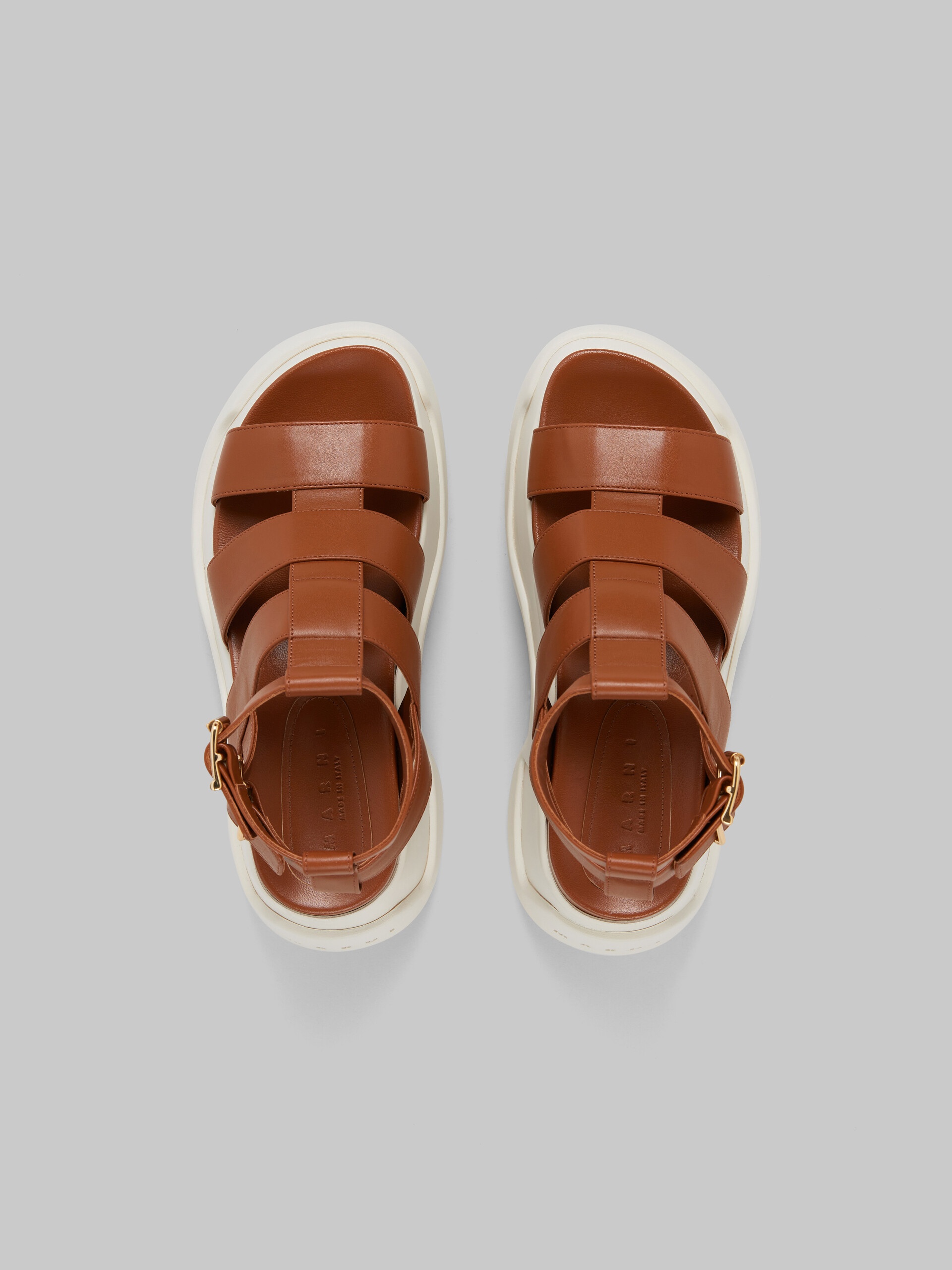 BROWN LEATHER GLADIATOR SANDAL WITH PLATFORM SOLE - 4
