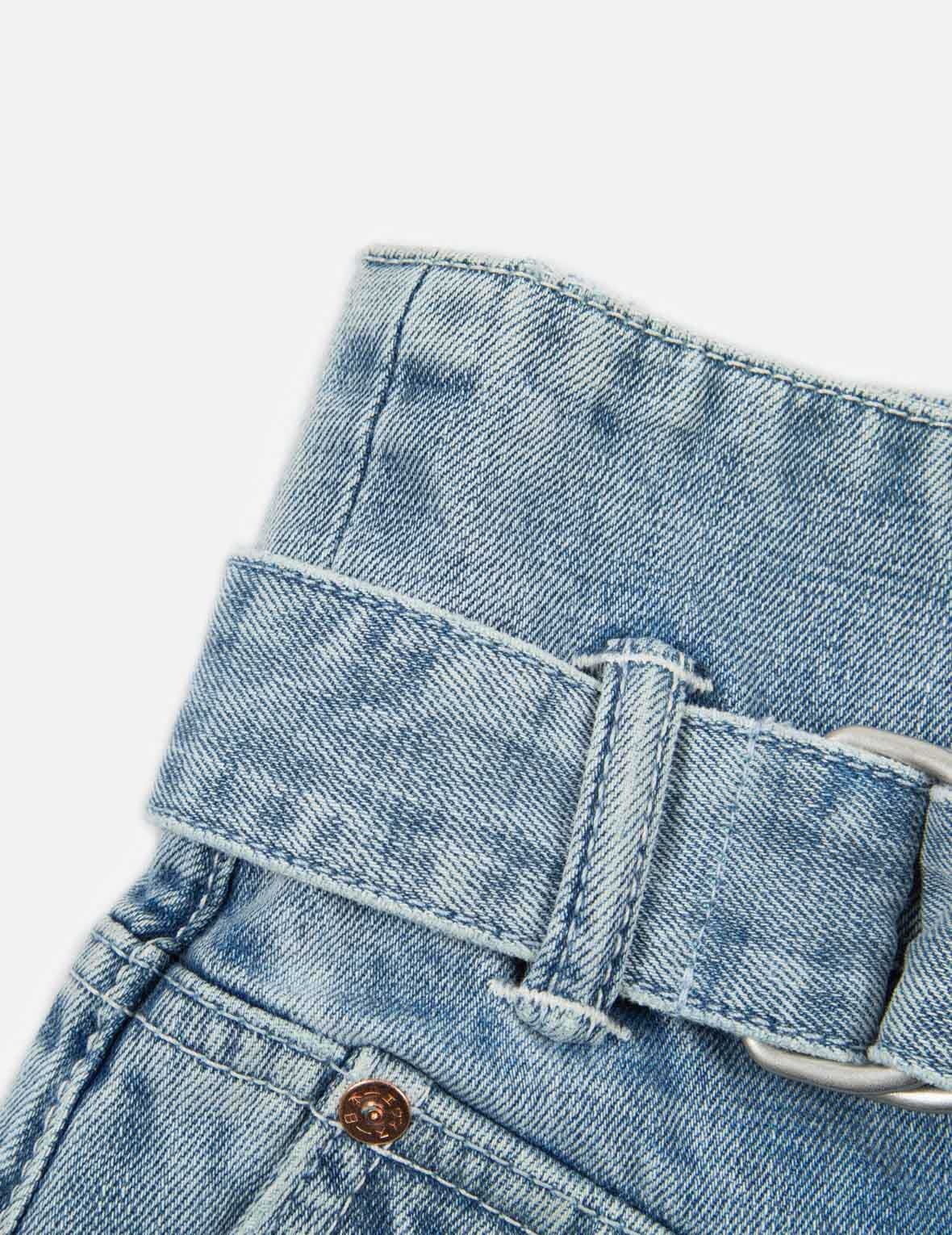 SEAGULL PRINT PAPER BAG DENIM SHORTS - 11
