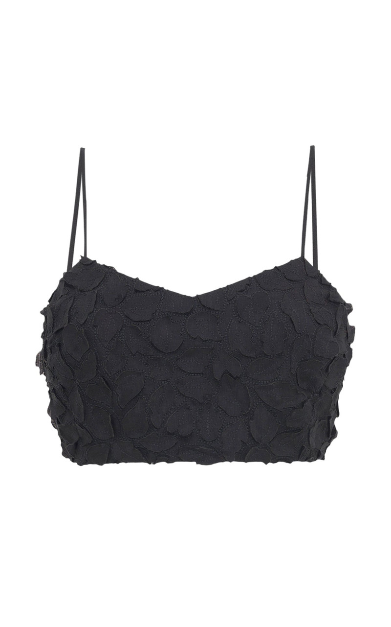 Priya Embroidered Leaves Top in Black Linen 1
