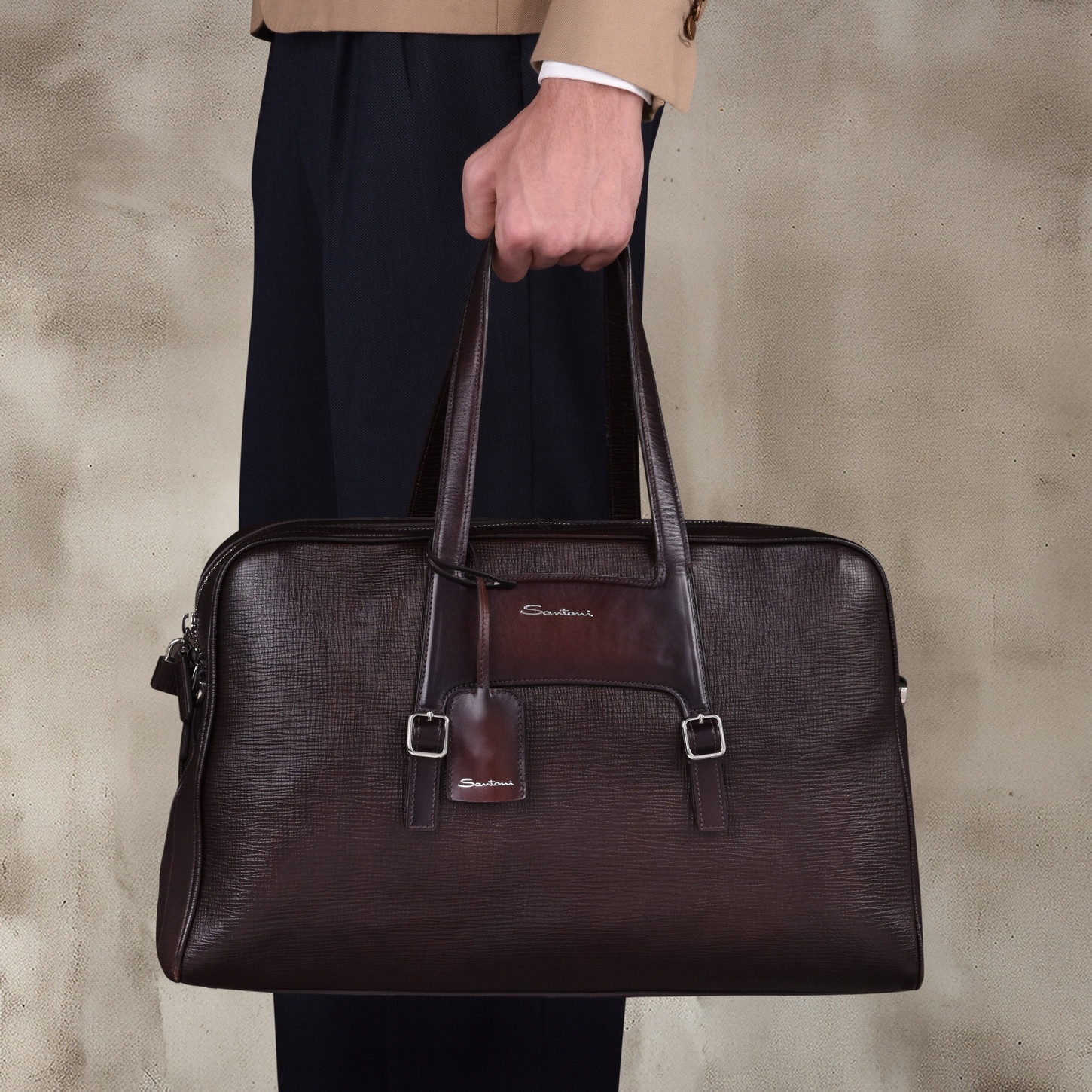 Brown embossed leather weekend bag - 2