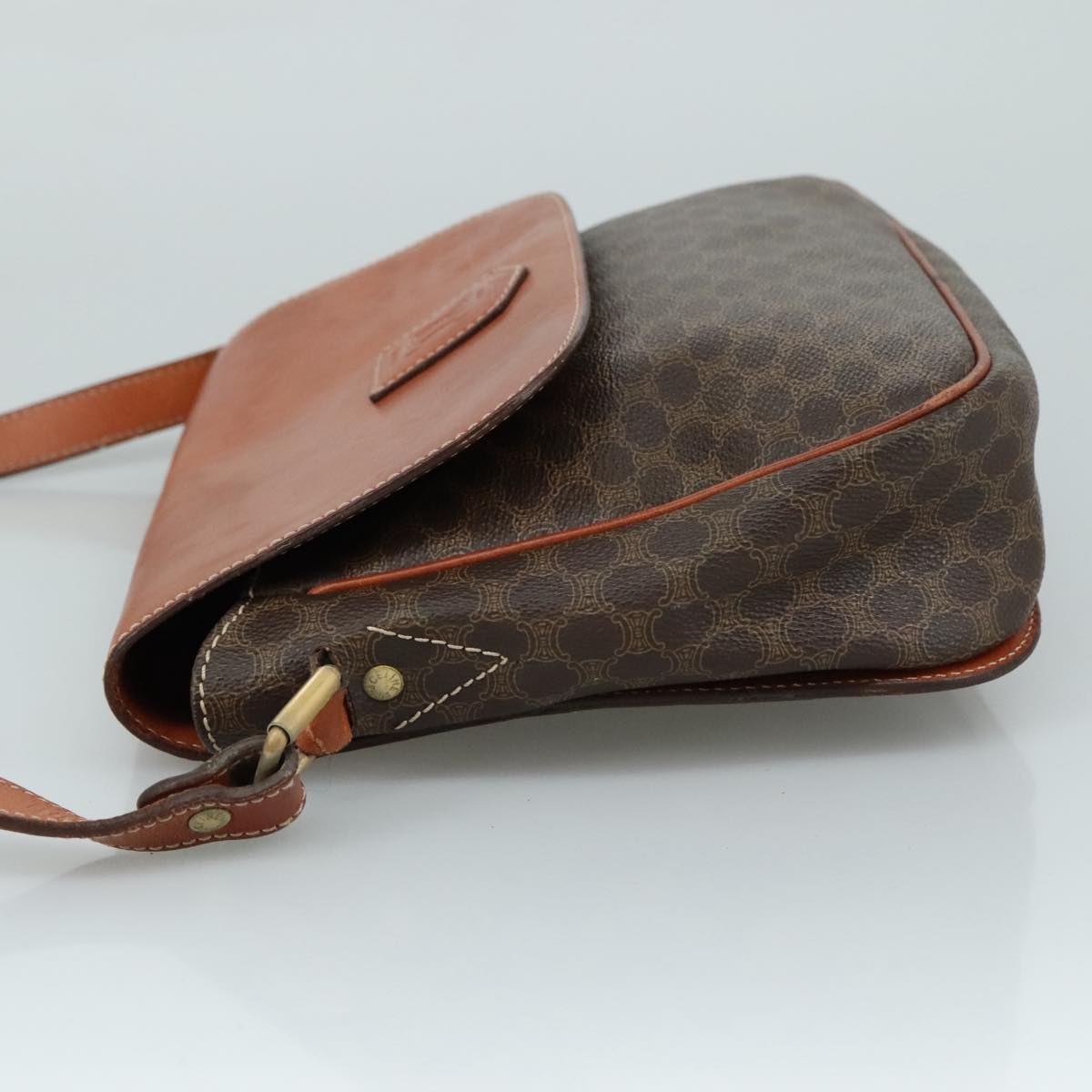 CELINE Macadam Canvas Shoulder Bag Pvc Leather Brown Gold - 5