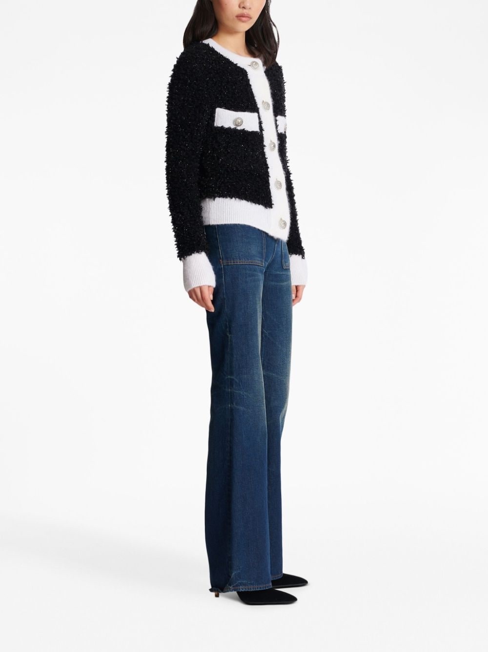 bouclÃ© contrasting-trim knitted cardigan - 3