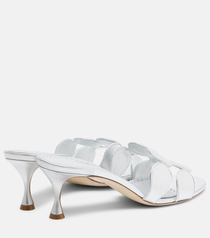 Manolo Blahnik Haribalmu 50 metallic leather mules outlook