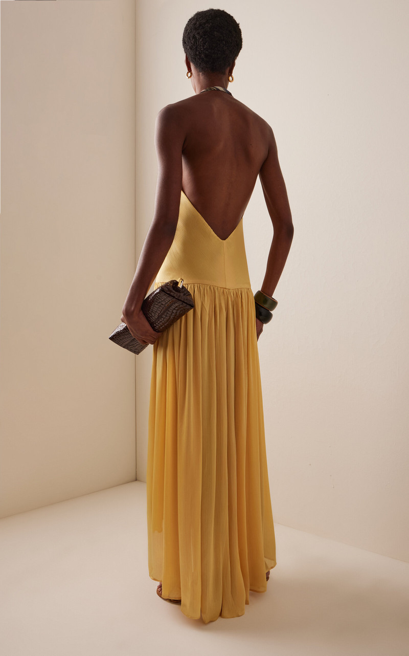 Exclusive Liessa Plunged Satin Maxi Dress yellow 4