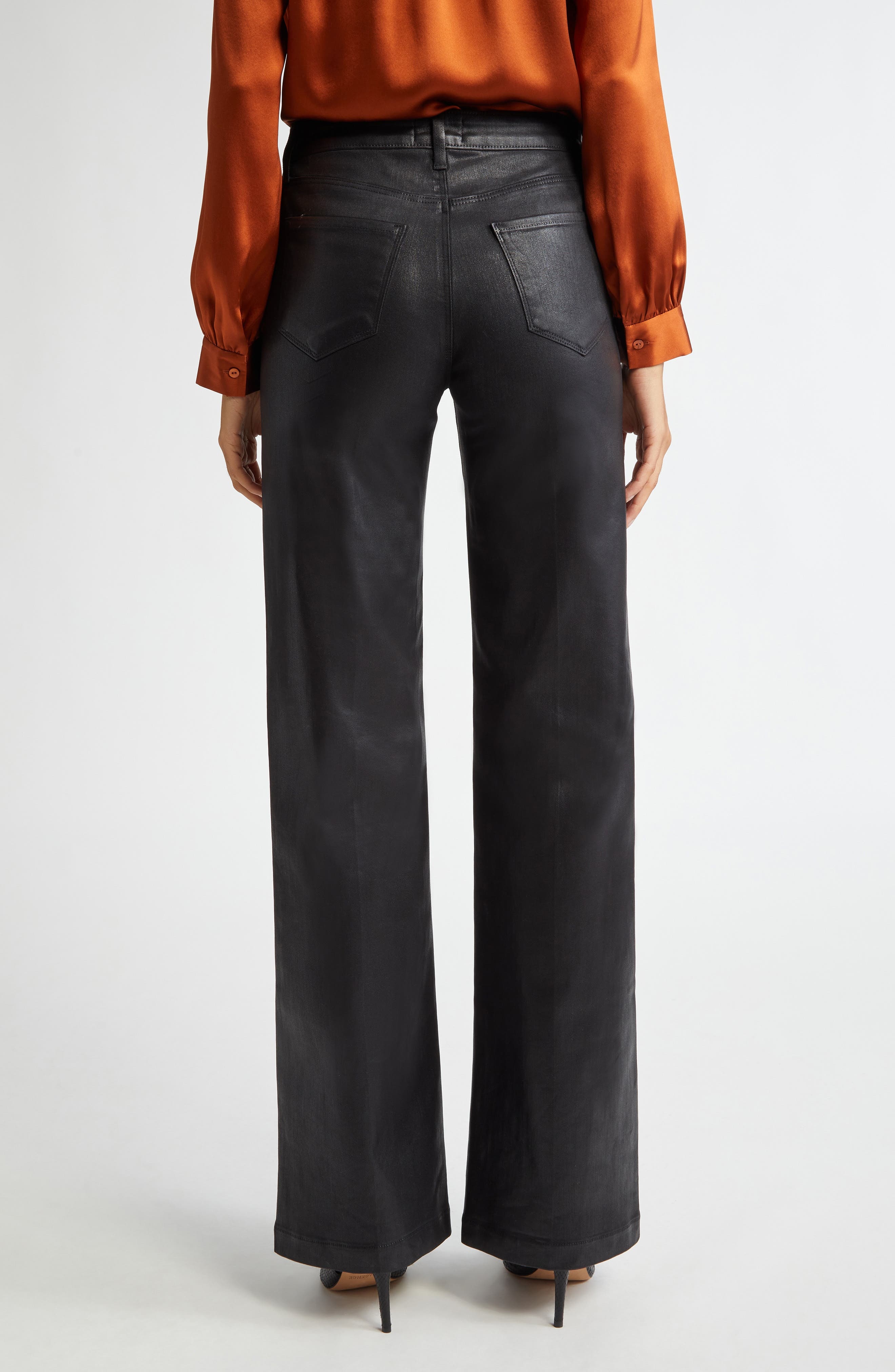 L'AGENCE Clayton High Waist Wide Leg Pants in Noir Coated at Nordstrom - 2