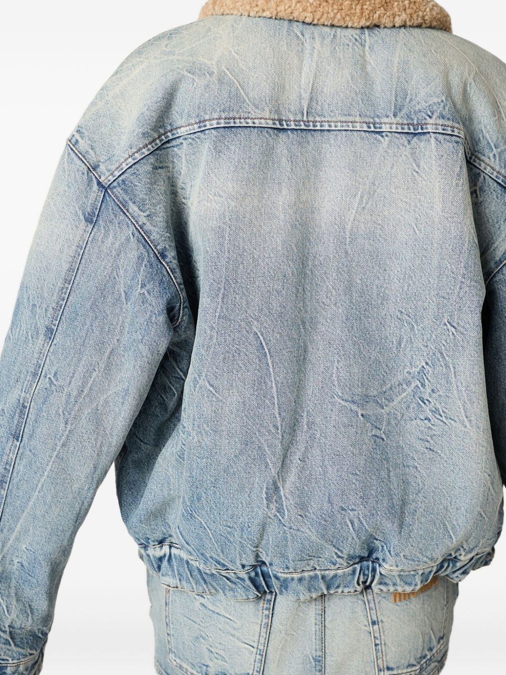 shearling-collar denim jacket - 5