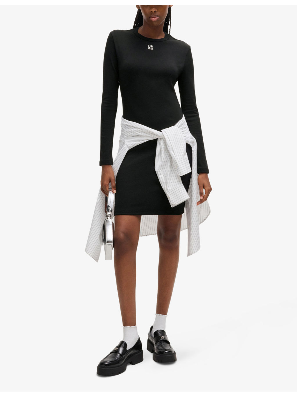 Brand-embroidered slim-fit stretch cotton-blend mini dress - 2