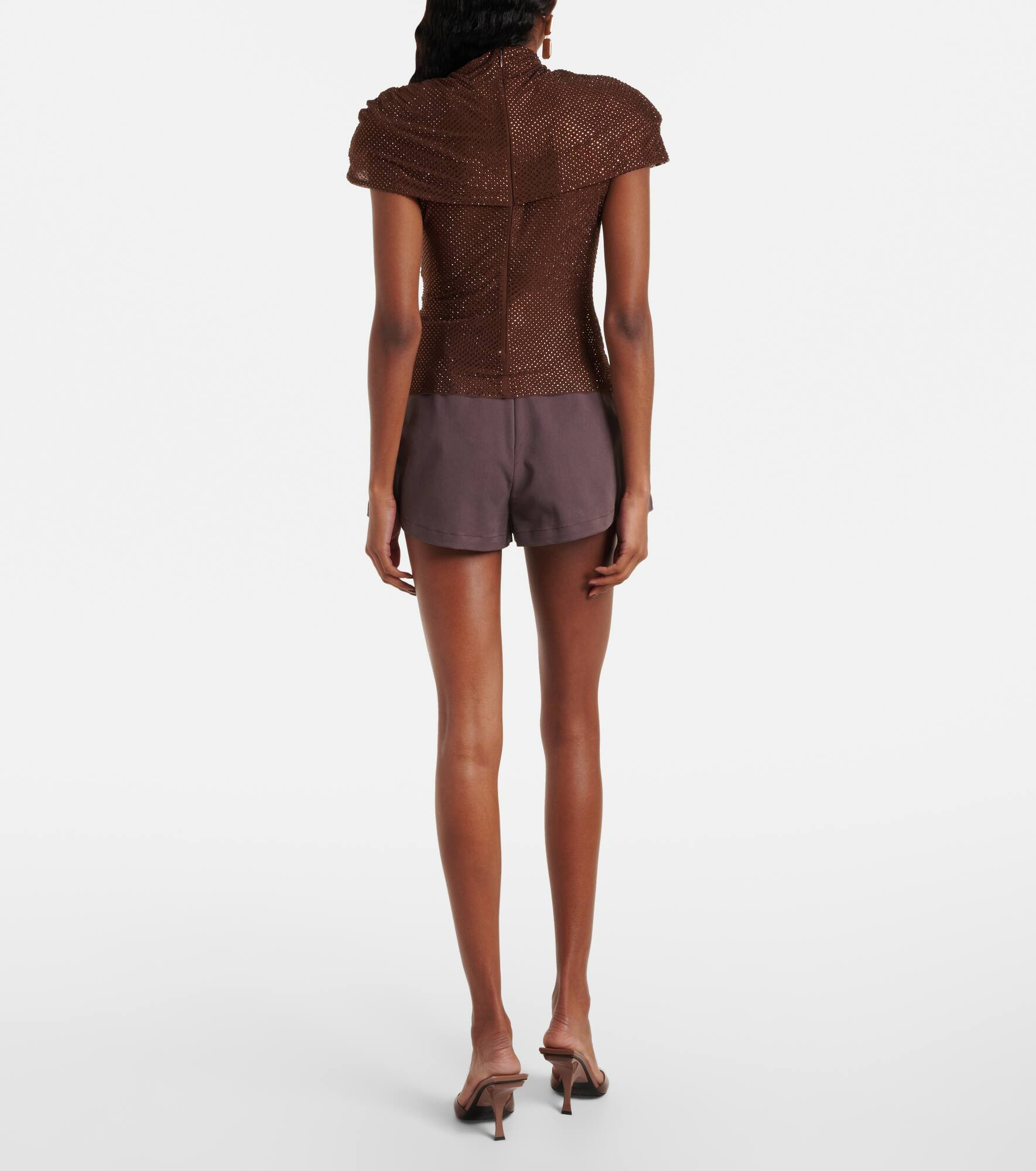 Crystal-embellished draped mesh top - 3