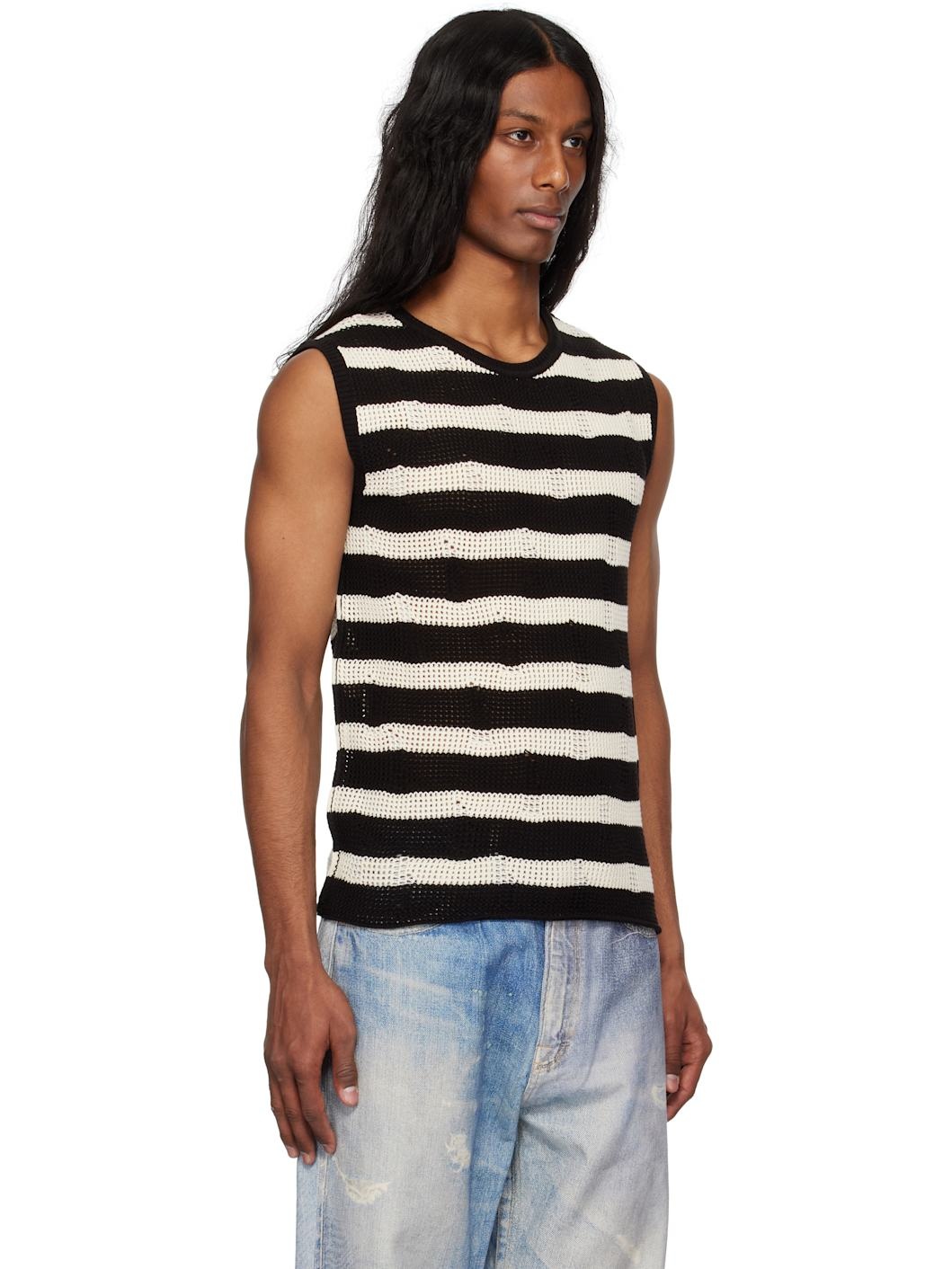 Black & Off-White Net Damaged Sleeveless Tank Top - 2