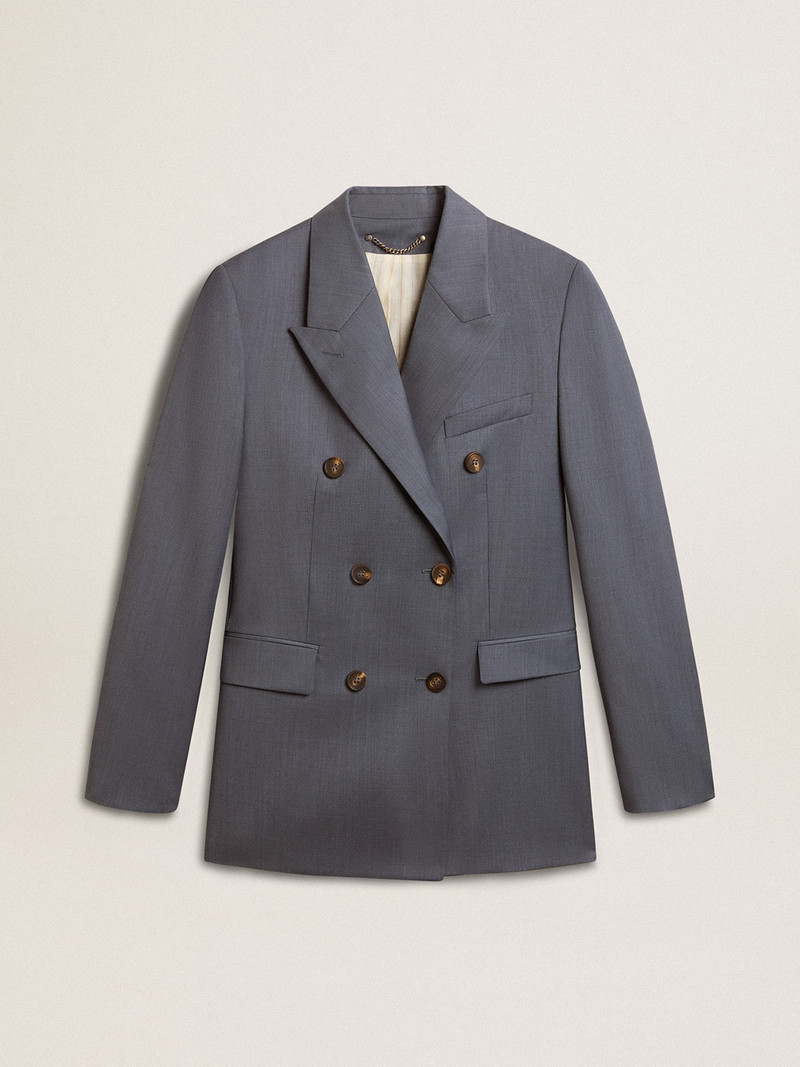 Women's double-breasted blazer in baby blue 1