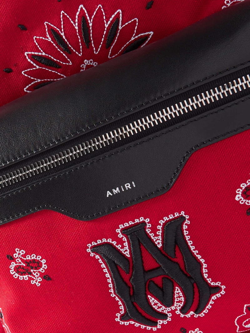 Leather-Trimmed Embroidered Canvas Backpack 5