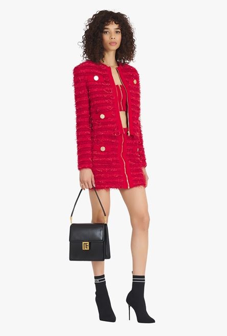 Short red tweed skirt - 2