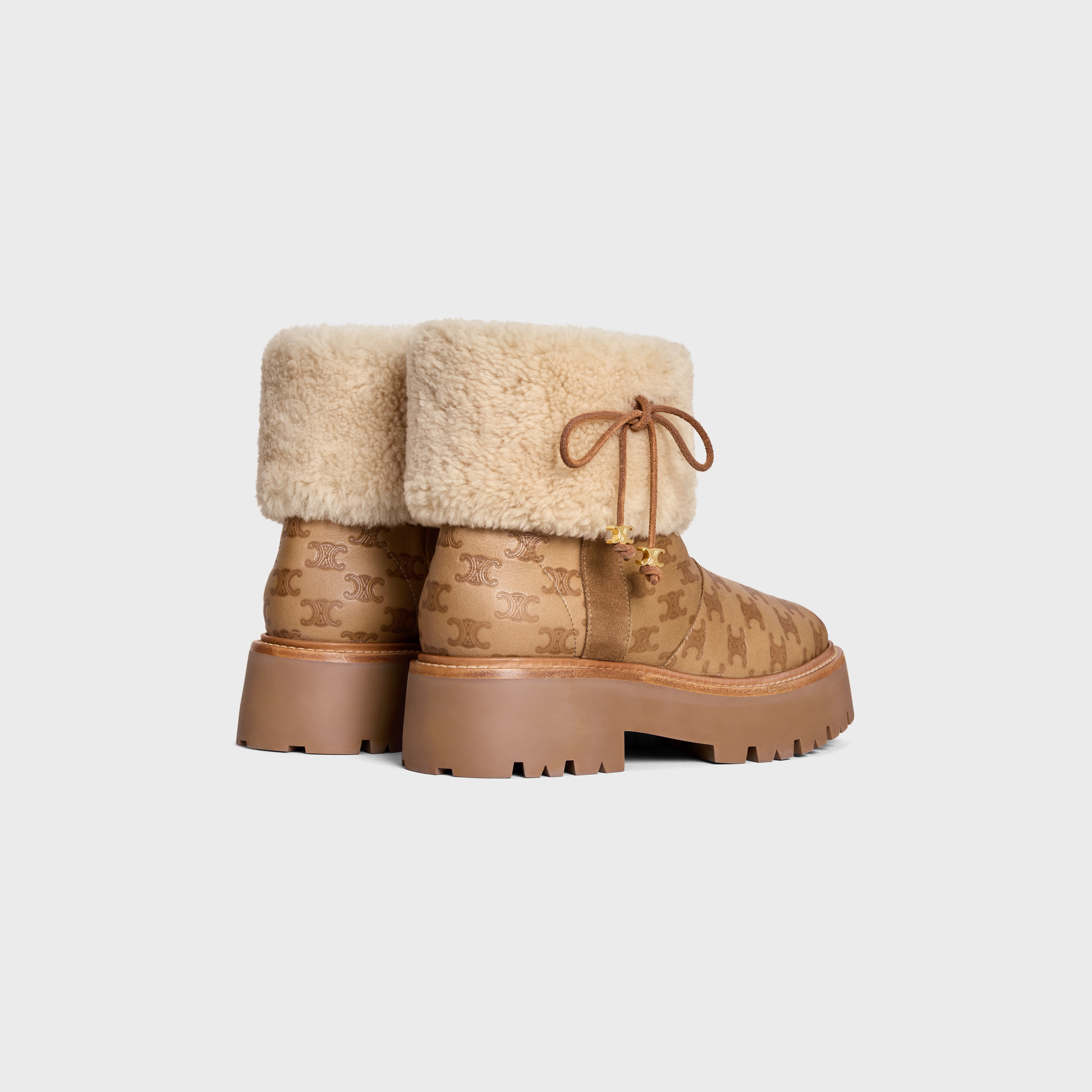 CELINE BULKY CROPPED TRIOMPHE BOOT in SUEDE STAMPED CALFSKIN AND SHEARLING - 3