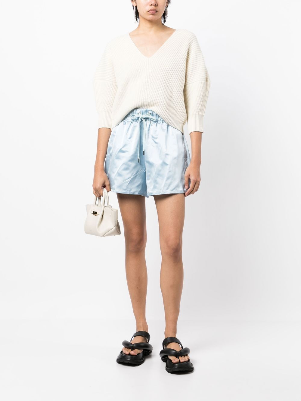 elasticated high-waisted silk shorts - 2