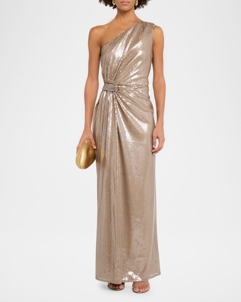 MILLY Porsha One-Shoulder Sequin Column Gown outlook