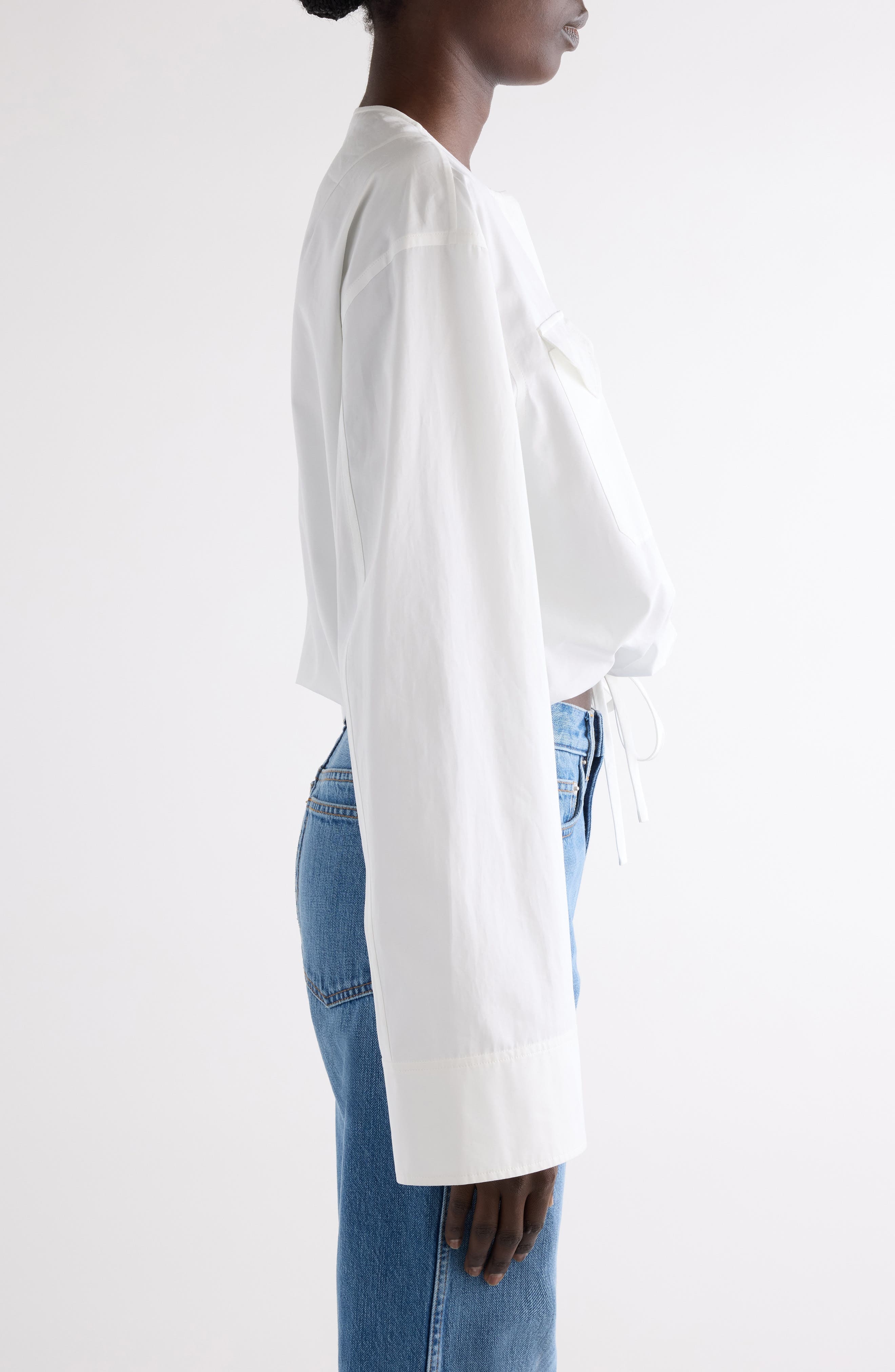 Givenchy Utility Cotton Poplin Crop Shirt in White at Nordstrom - 4