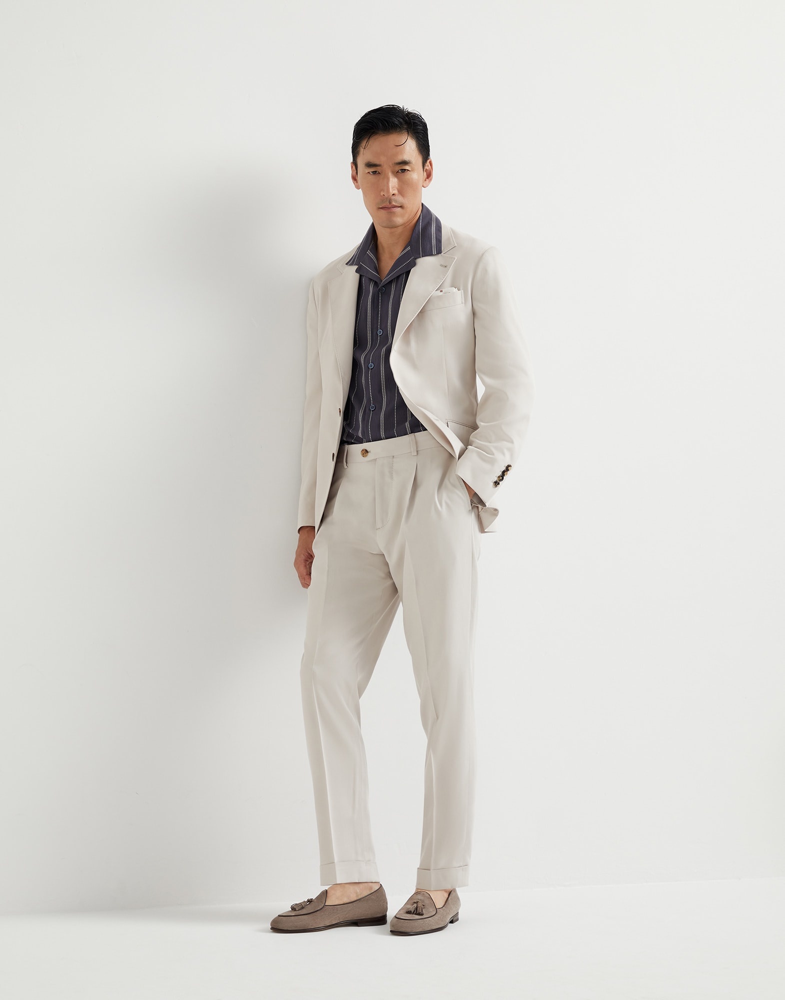 Textured stripe seersucker easy fit short sleeve shirt with camp collar - 5