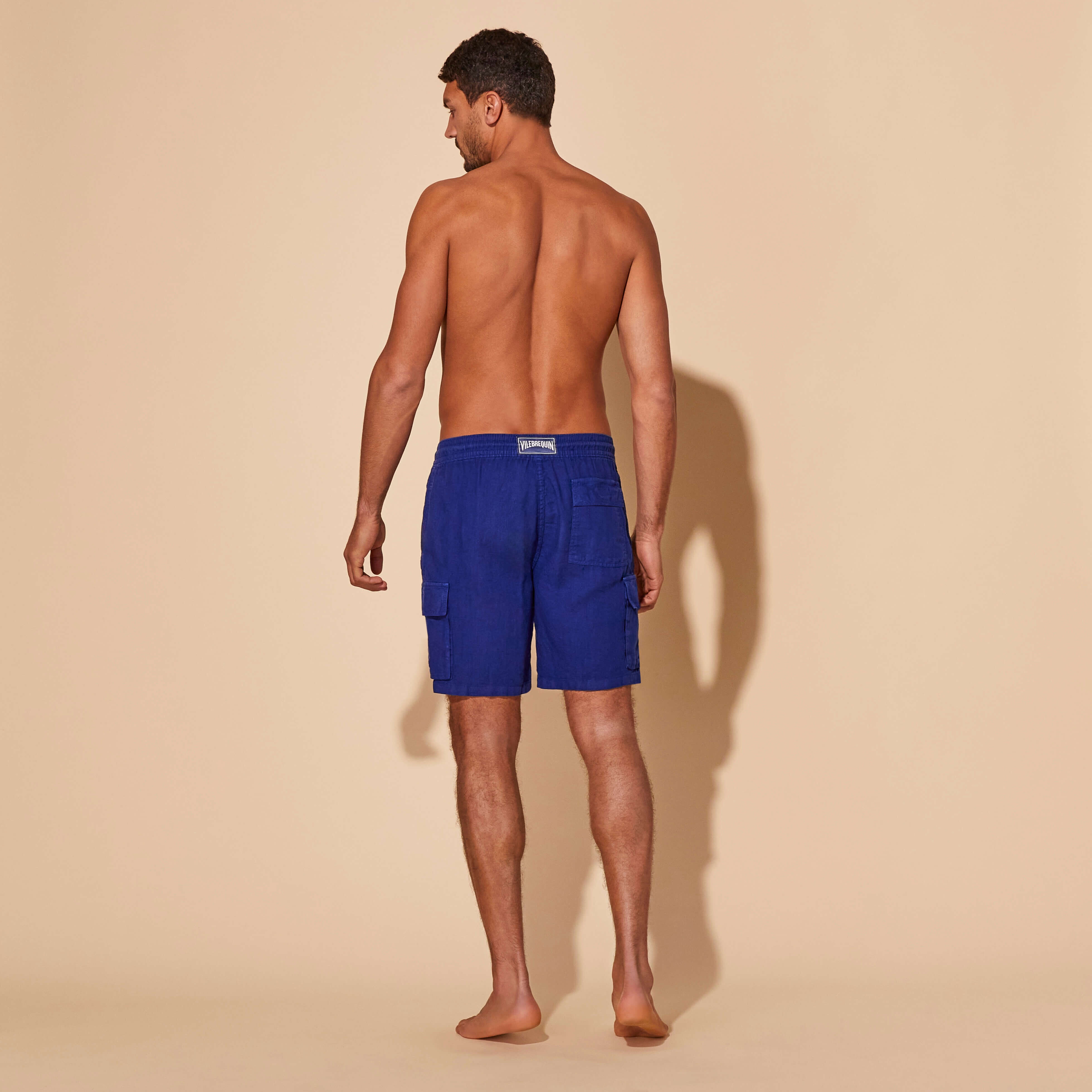 Men Linen Bermuda Shorts Cargo Pockets - 4