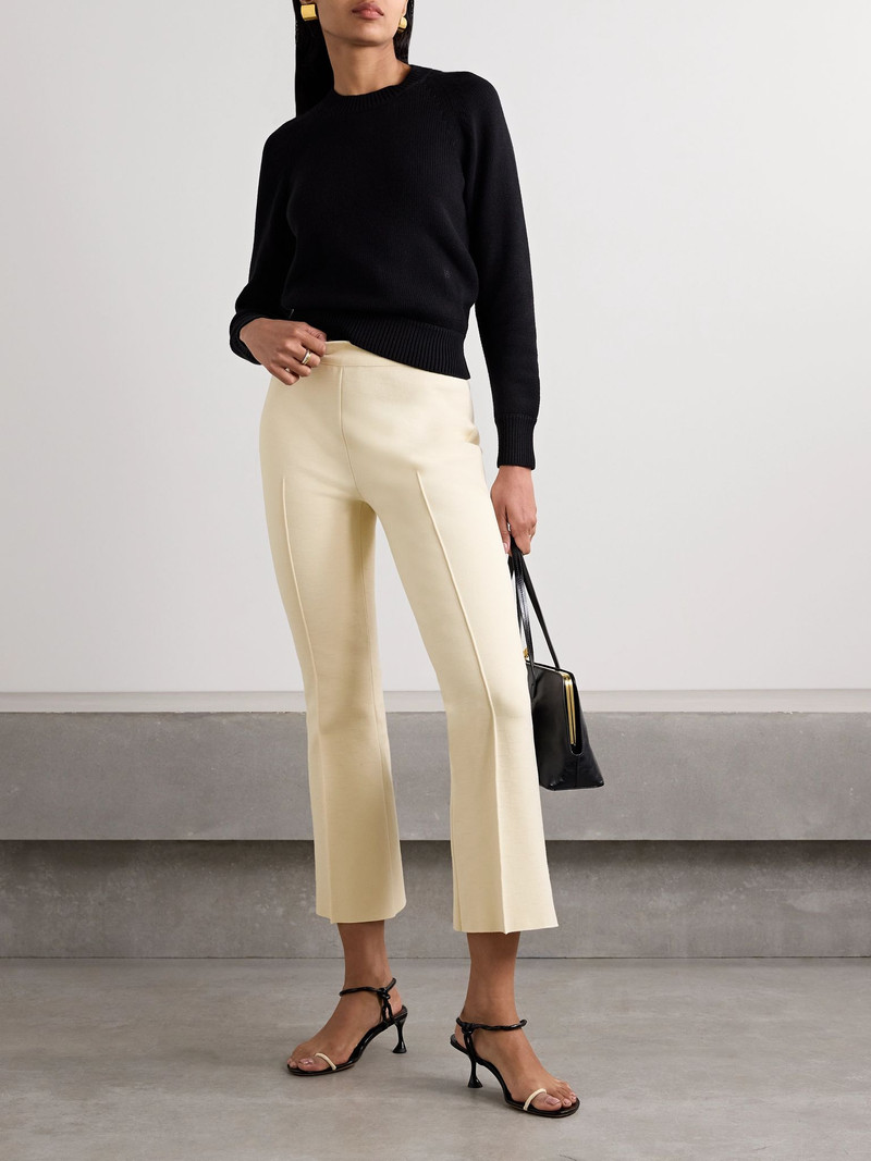 HIGH SPORT Kick cropped jacquard-knit stretch-cotton flared pants Off-white outlook