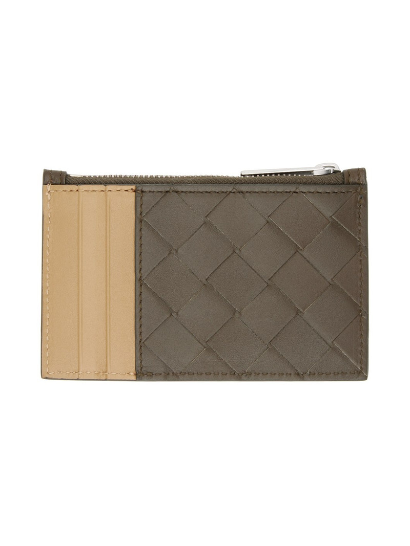 Bottega Veneta Brown & Tan Intrecciato Zippered Card Holder outlook