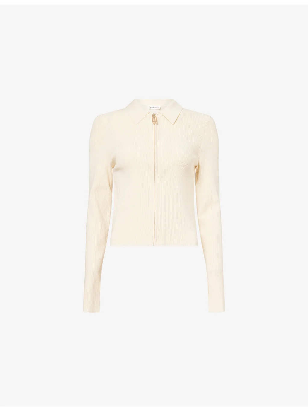 Long-Sleeve Zip-Up Rib-Knit Polo Top - 1