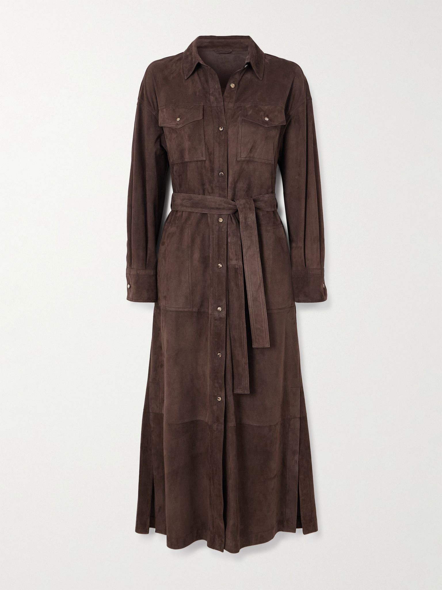 Belted suede coat Brown - 1