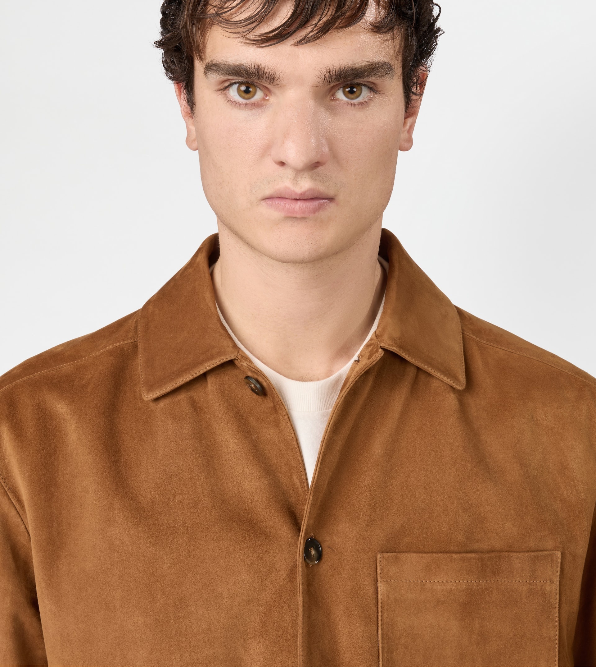 SHIRT JACKET IN PASHMY SUEDE - BROWN - 5