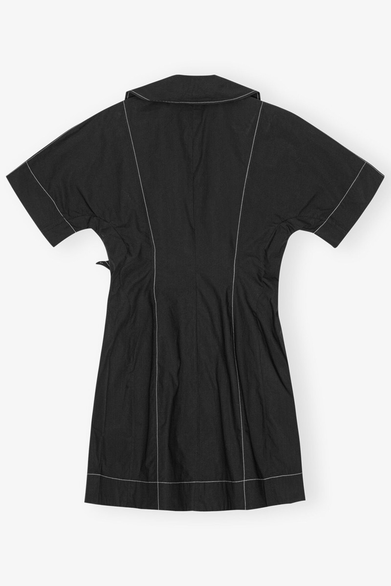 BLACK COTTON POPLIN WRAP MINI DRESS 6