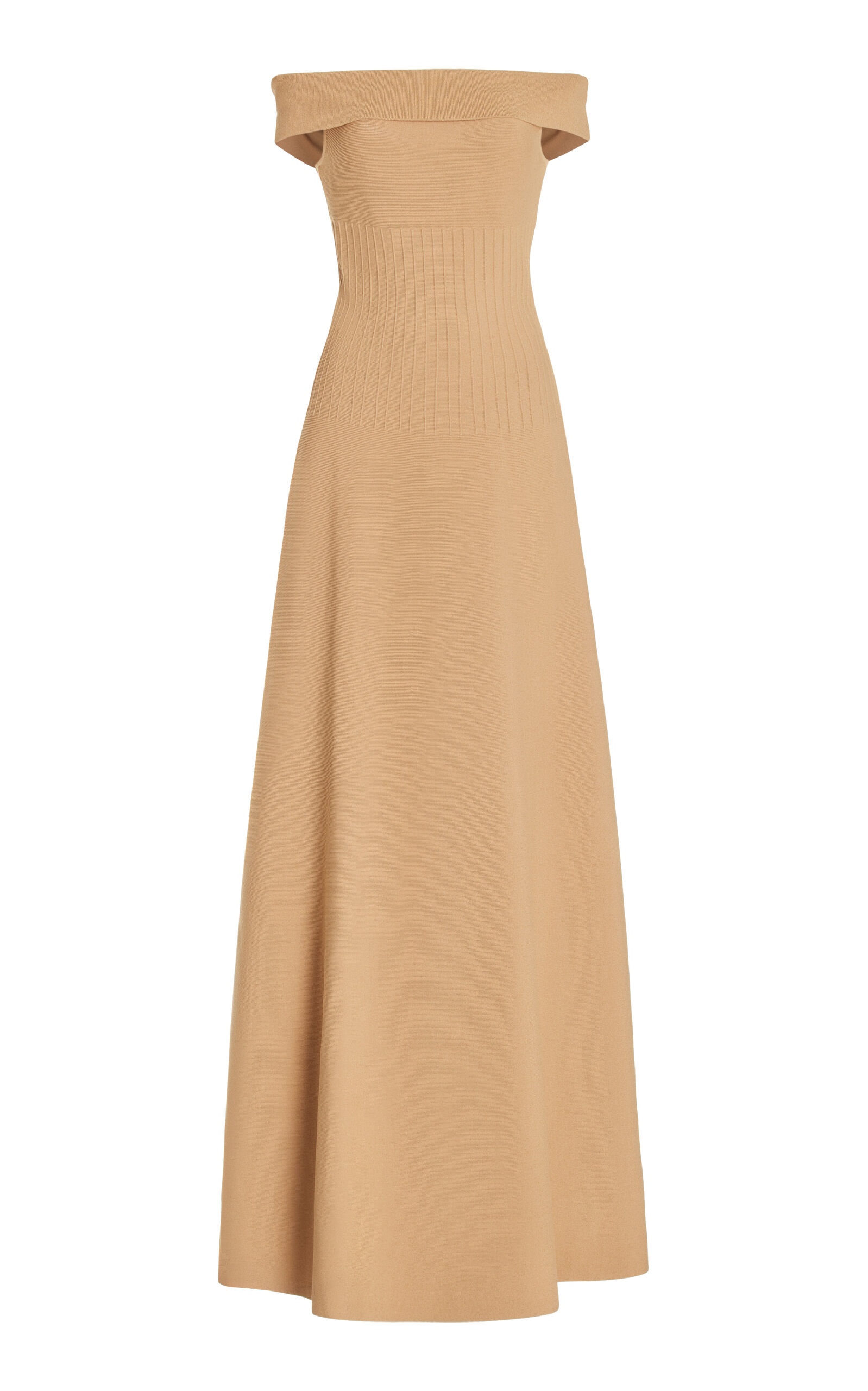 Artistry Off-The-Shoulder Ribbed Knit Maxi Dress brown - 1