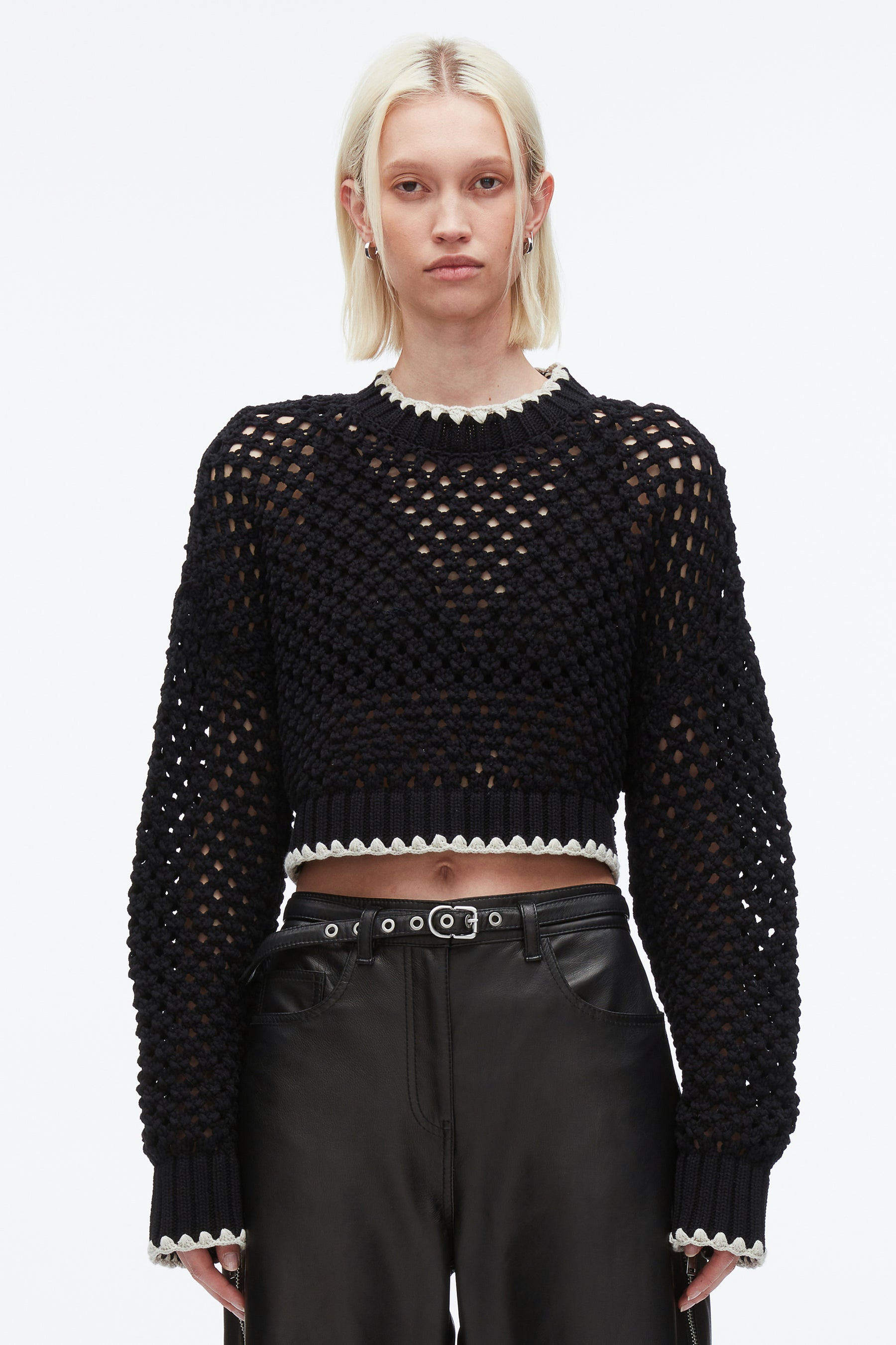Open Work Cropped Sweater - 3