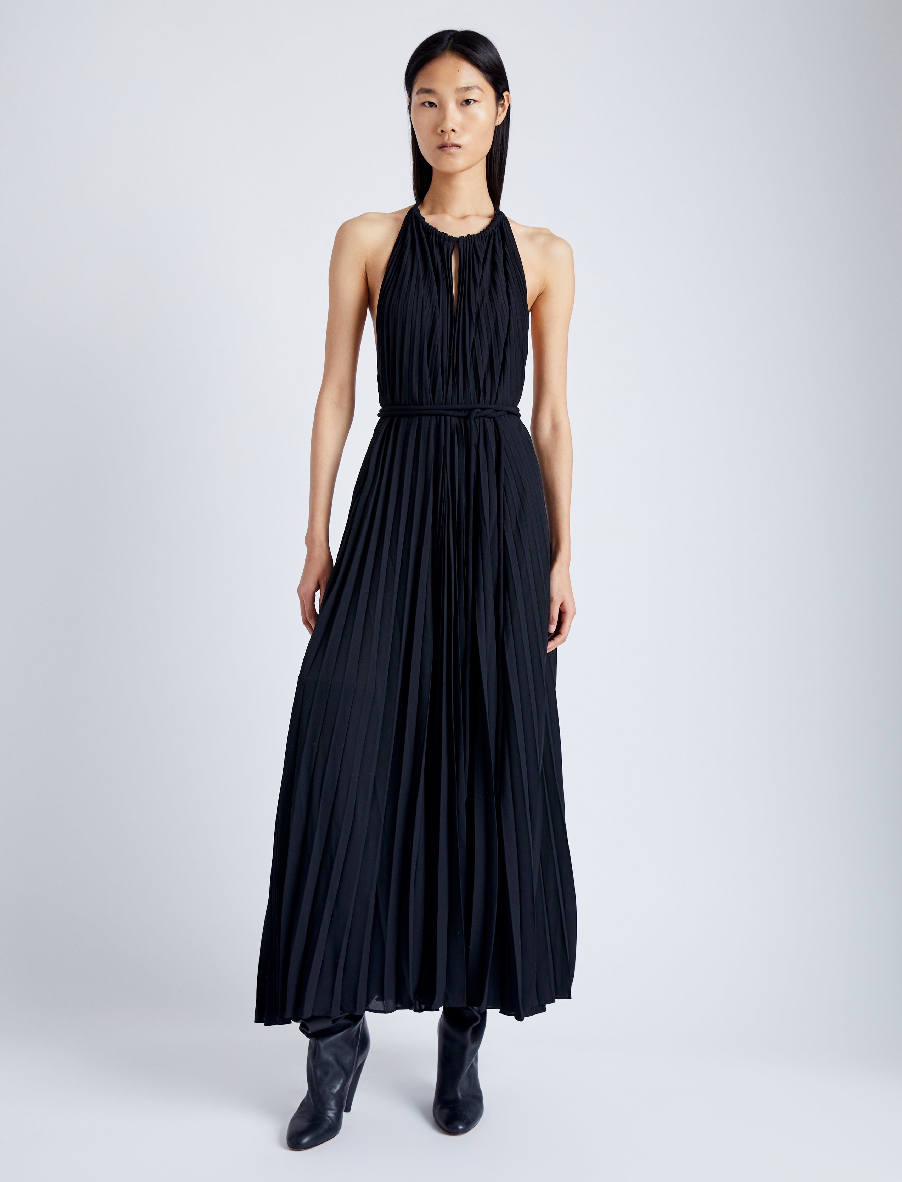 Frida Halter Dress in Sheer Pleated Chiffon - 2