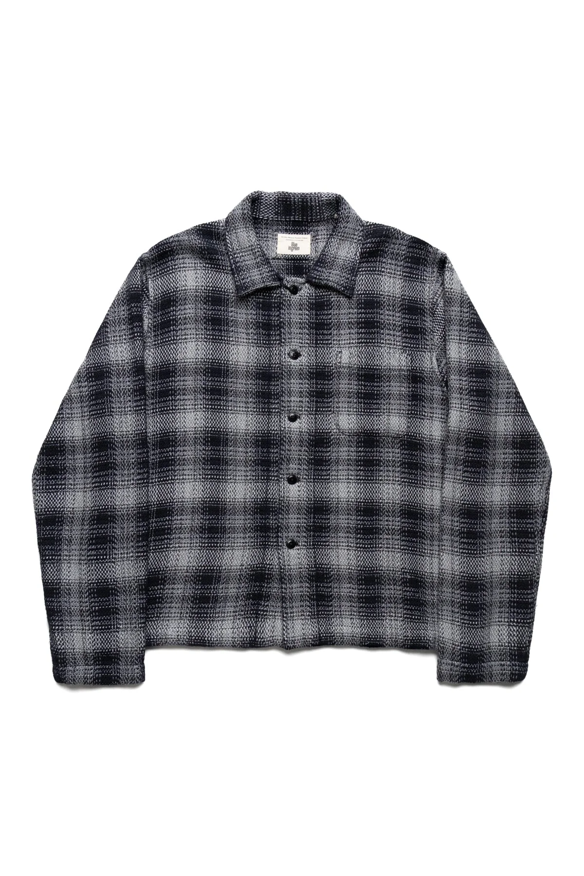 Shirt Jacket (Blue in Green Fit) - Black White Check Chevron Weave - 1
