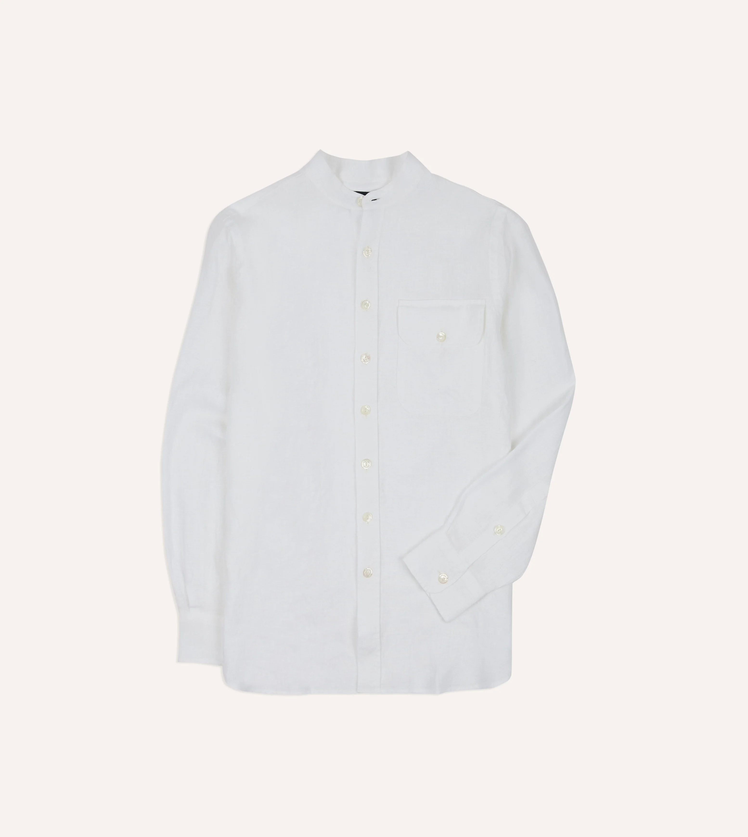 White Linen Mandarin Collar Shirt - 1