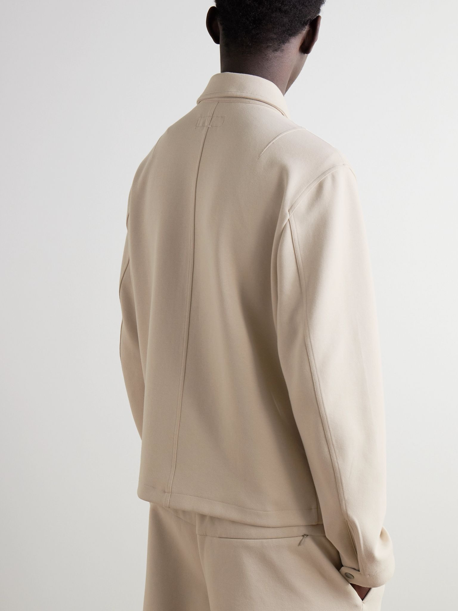 Melrose Cotton-Blend Ponte Track Jacket Beige - 3