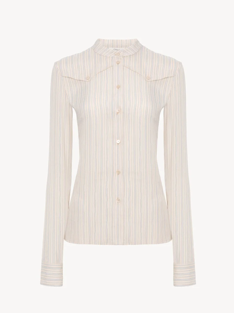 FITTED BLOUSE IN SILK POPLIN - 1
