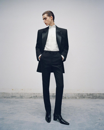 SAINT LAURENT high-waisted tuxedo pants in raised-stripe wool outlook