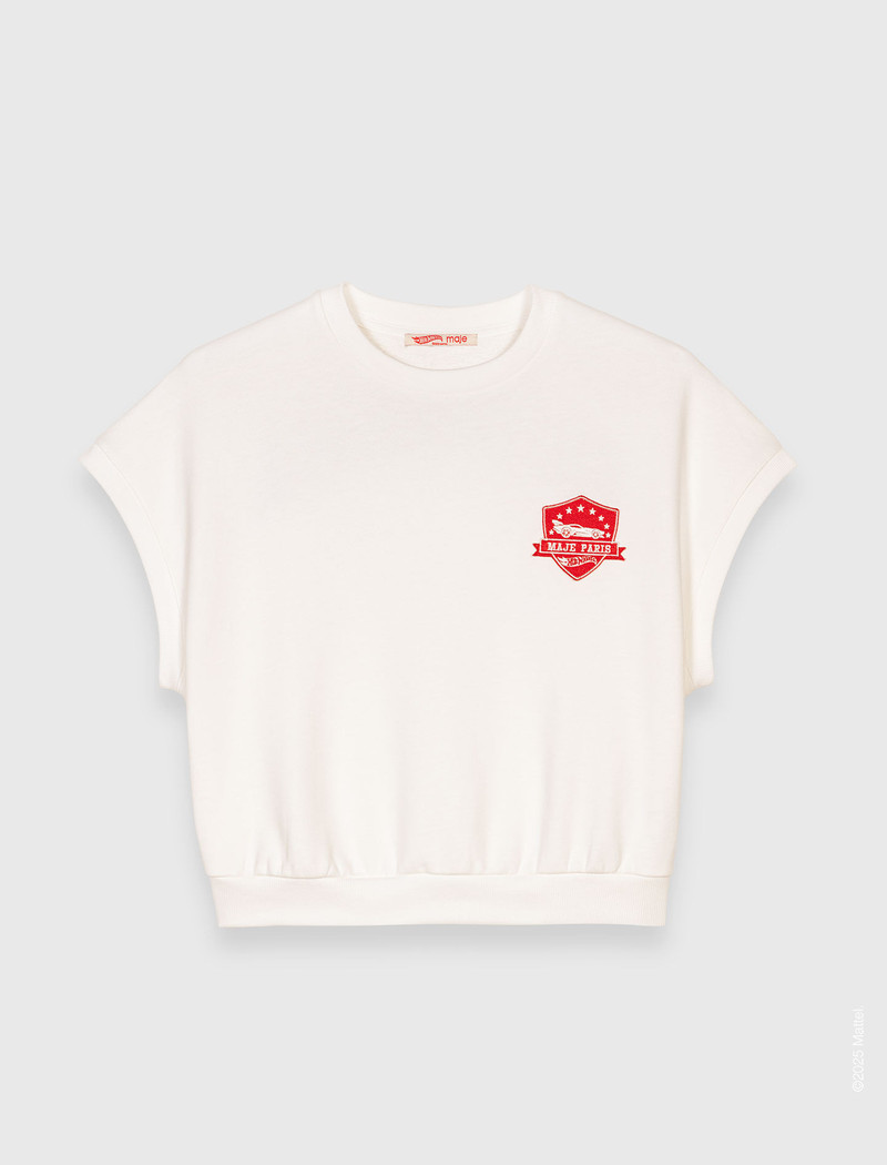 Embroidered fleece cropped sweatshirt 1