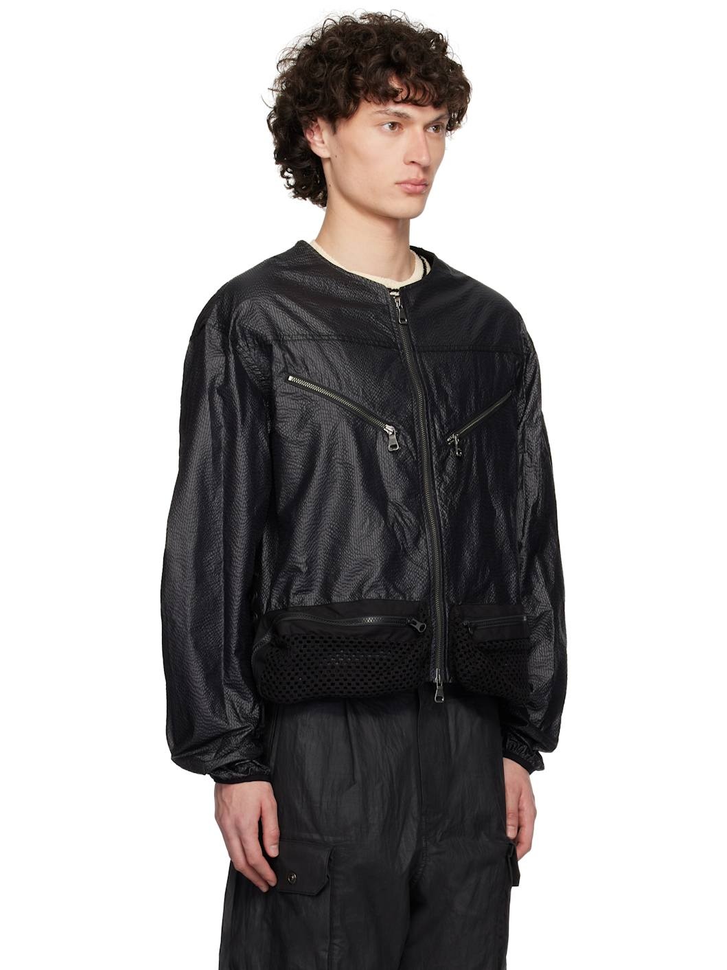 Black Convex Collarless Bomber Jacket - 2
