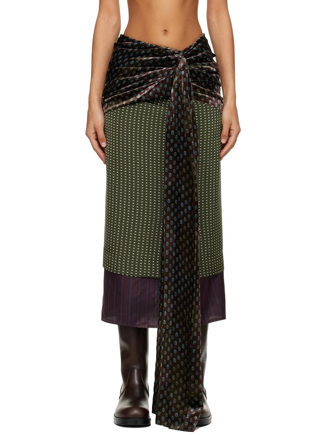 Khaki Layered Midi Skirt - 1