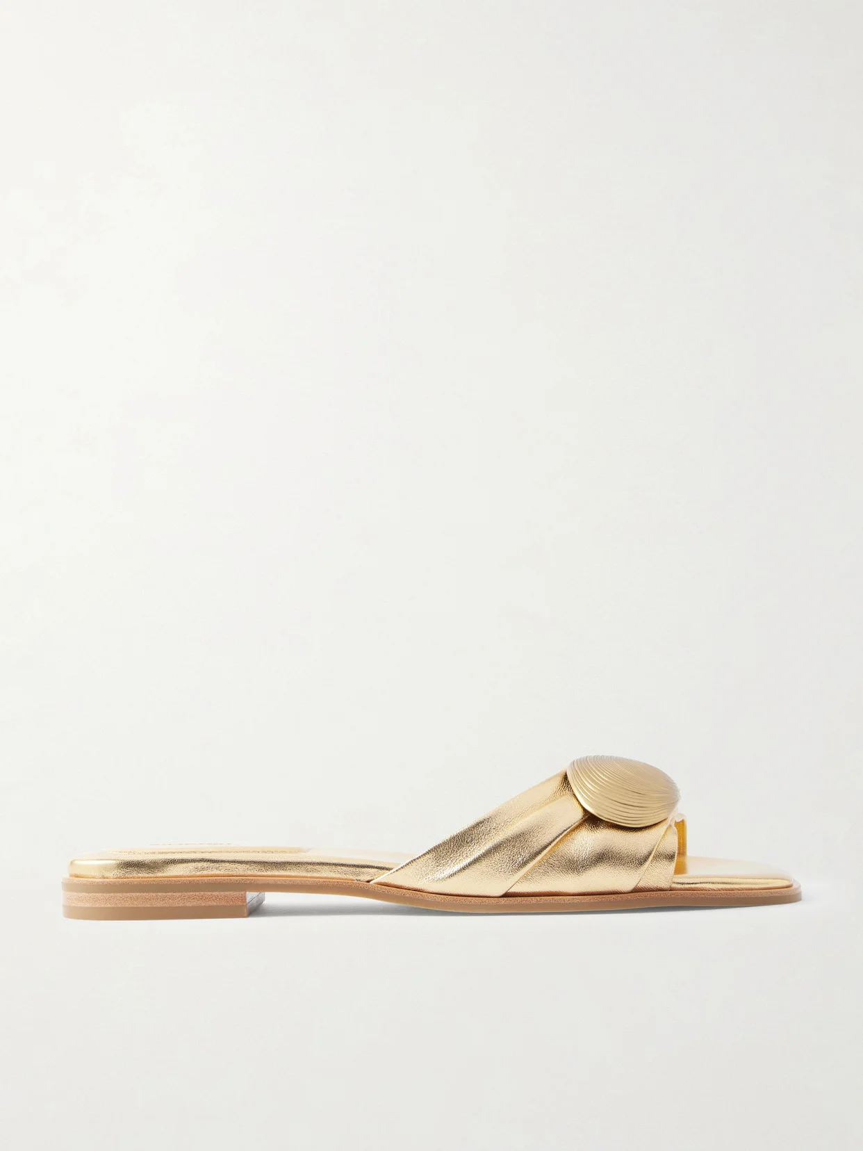 Gigi Embellished Metallic Leather Slides - 1